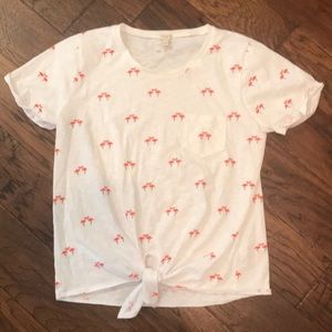 JCrew tie front flamingo tee